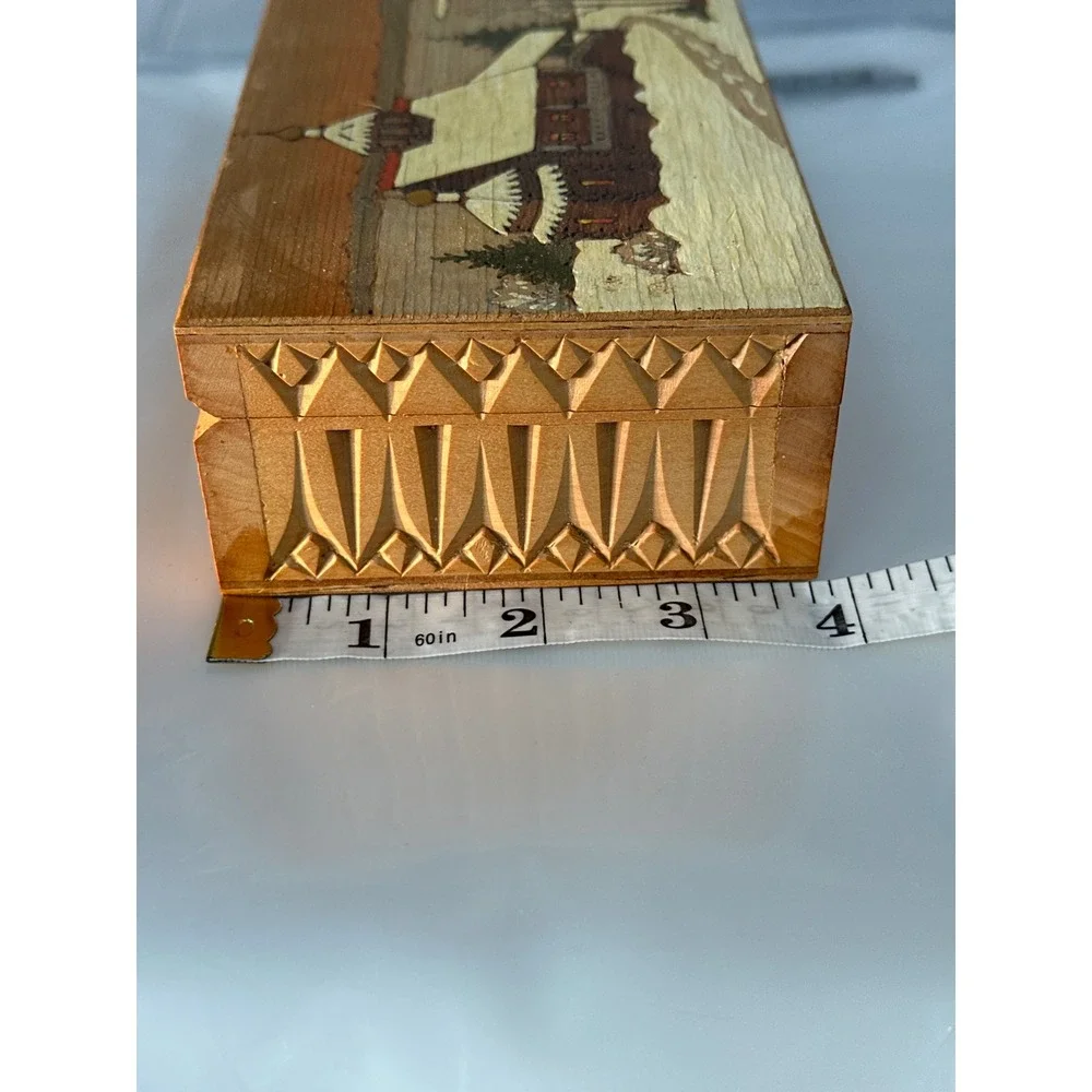 Vintage Church Trinket Box Unisex OS Brown Russian Marquetry‎ Wood Inlay